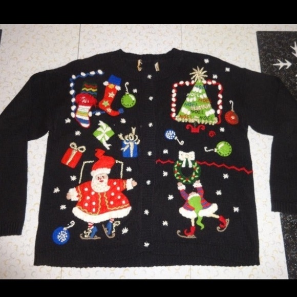 Vintage Ugly Christmas Sweater Button Up Cardigan Embellished Christmas Tree - Picture 1 of 12